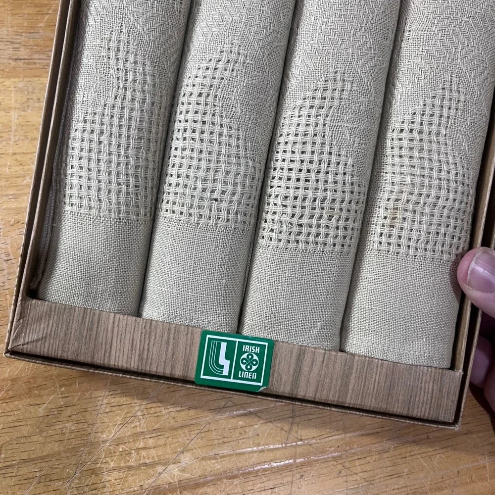 Vtg Irish Pride Irish Linen Napkins Set of 4 Oatmeal Lattice 41x41cm